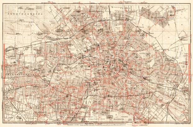 Old map of Berlin with tramway and SBahn routes in 1910