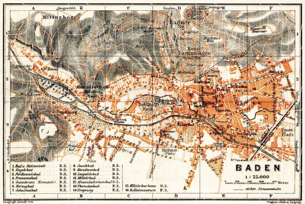 Old map of Baden bei Wien in 1911. Buy vintage map replica poster print