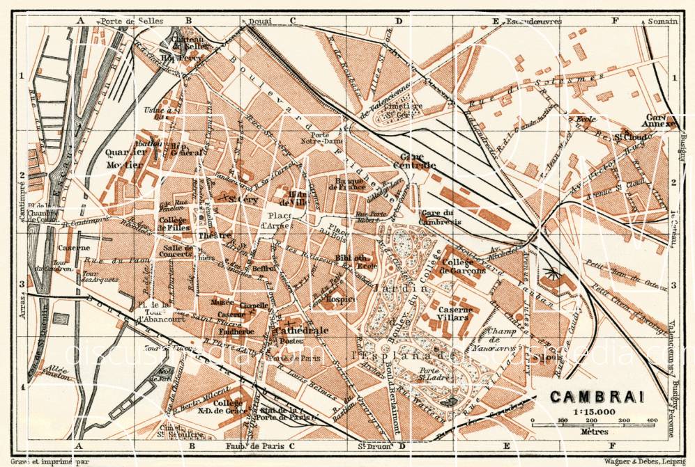 Old Map Of Cambrai In Buy Vintage Map Replica Poster Print Or