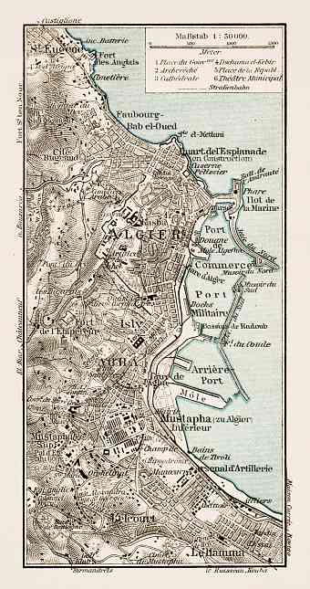 Algiers (الجزائر‎, al-Jazā’er). Map of the nearer environs of Algiers, 1913