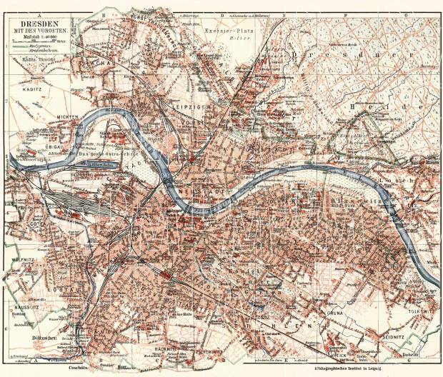 Old map of Dresden nearer vicinity in 1910. Buy vintage map replica