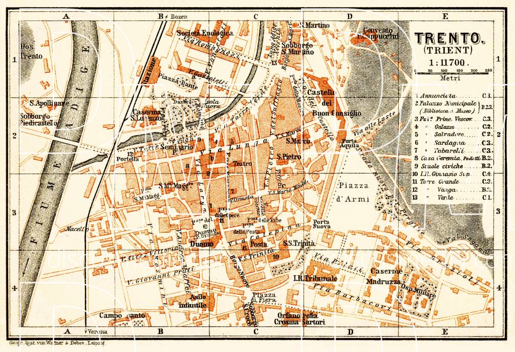 Old Map Of Trento In Buy Vintage Map Replica Poster Print Or