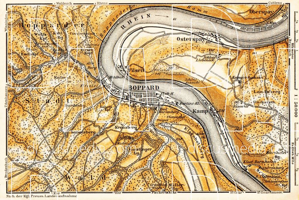 Old map of the vicinity of Boppard in 1905. Buy vintage map replica