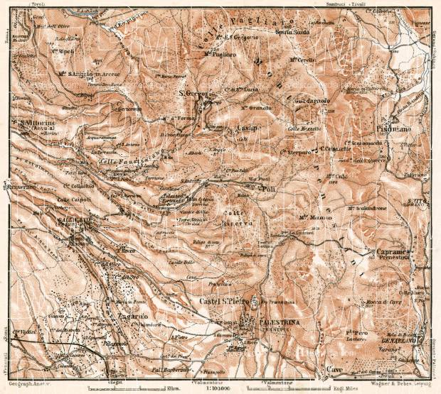 Sabine Hills Italy Map Old Map Of Sabine Hills With Palestrina In 1909. Buy Vintage Map Replica  Poster Print Or Download Picture