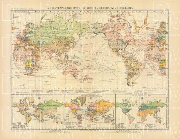 COLONIAL & WORLD TRAFFIC MAP. SEA & OCEAN CURRENTS. Antique big