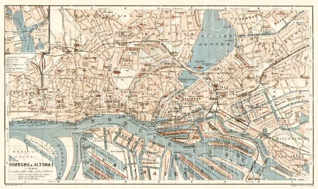 Old map of Hamburg and Altona in 1906. Buy vintage map replica poster