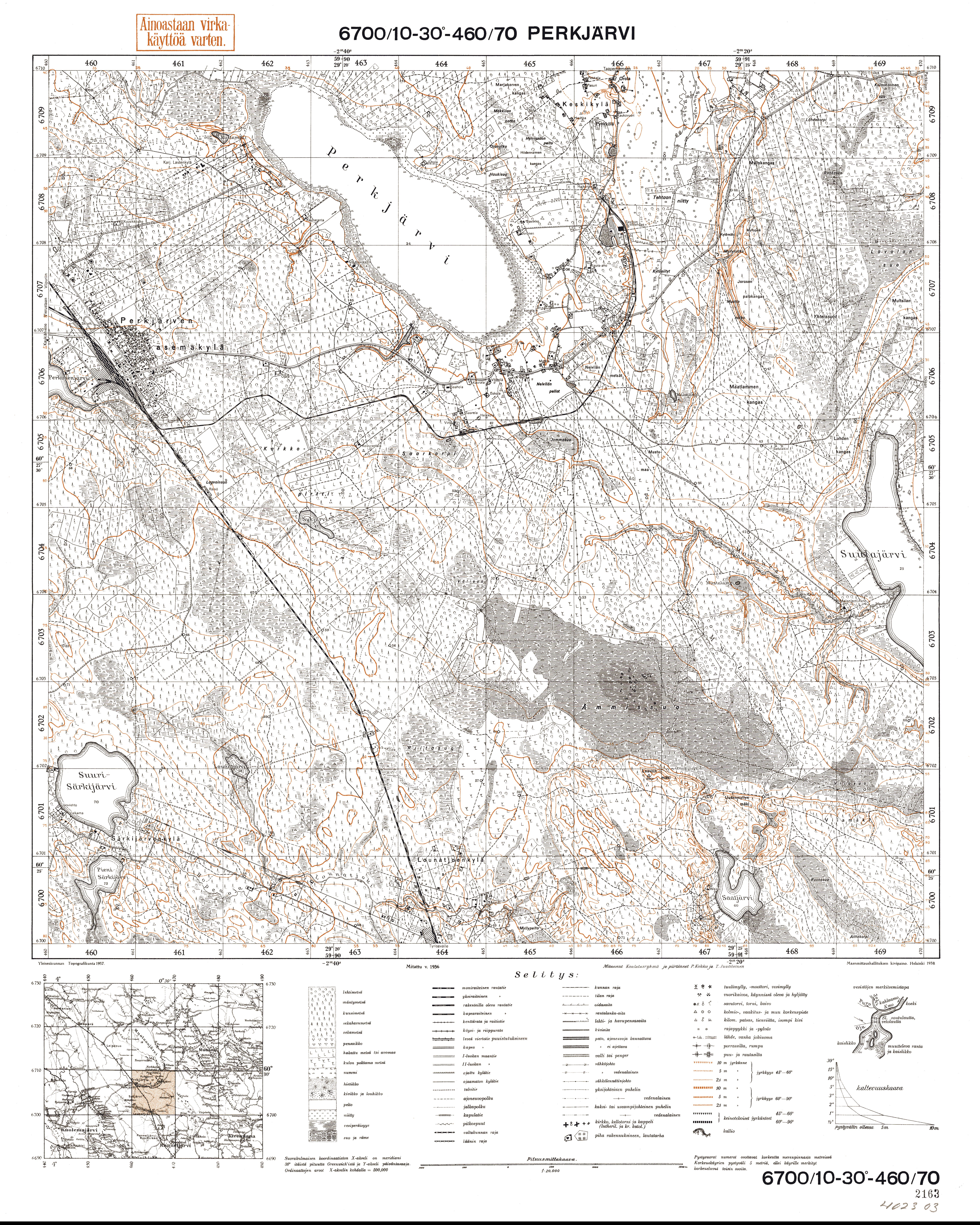 Perkjärvi (Kirillovskoje. Perkjärvi. Topografikartta 402303. Topographic map from 1938. Use the zooming tool to explore in higher level of detail. Obtain as a quality print or high resolution image