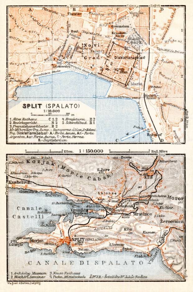 Split Old Town Map Old Map Of Split (Spalato) And Vicinity In 1929. Buy Vintage Map Replica  Poster Print Or Download Picture