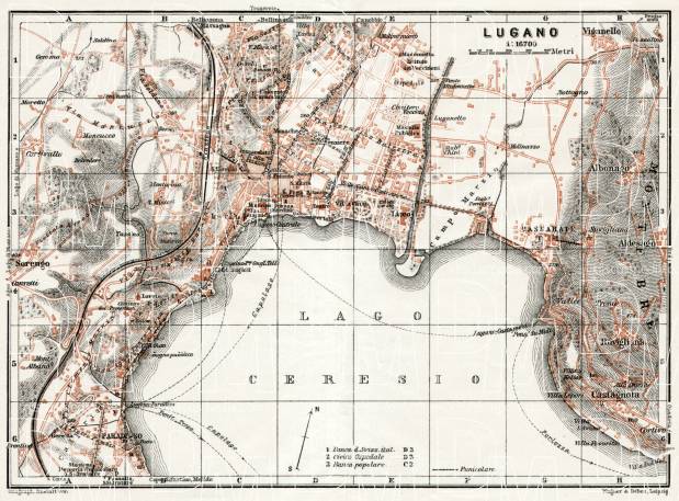 Lugano city map, 1909. Use the zooming tool to explore in higher level of detail. Obtain as a quality print or high resolution image