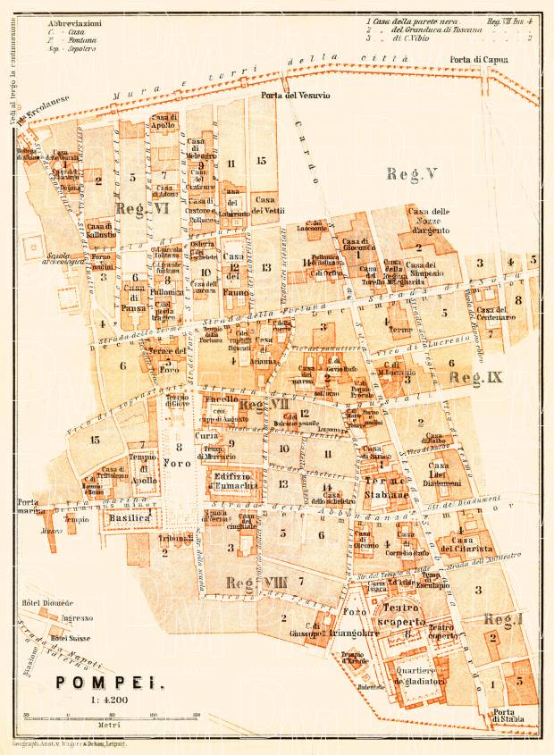 Old Map Of Pompei (Pompeii) Museum Site In 1898. Buy Vintage Map ...