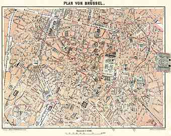 Brussels (Brussel, Bruxelles) city map, 1908