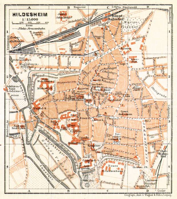 Old map of Hildesheim in 1906. Buy vintage map replica poster print or