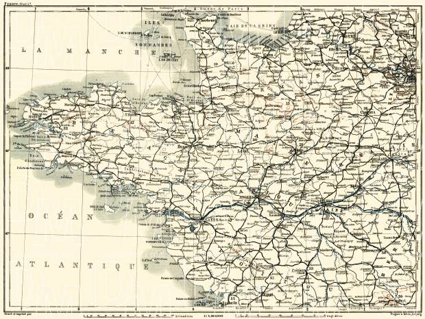 Map Of Northwest France Old Map Of Northwest France In 1913. Buy Vintage Map Replica Poster Print  Or Download Picture