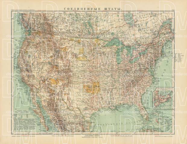 United States Map (in Russian), 1910. Use the zooming tool to explore in higher level of detail. Obtain as a quality print or high resolution image
