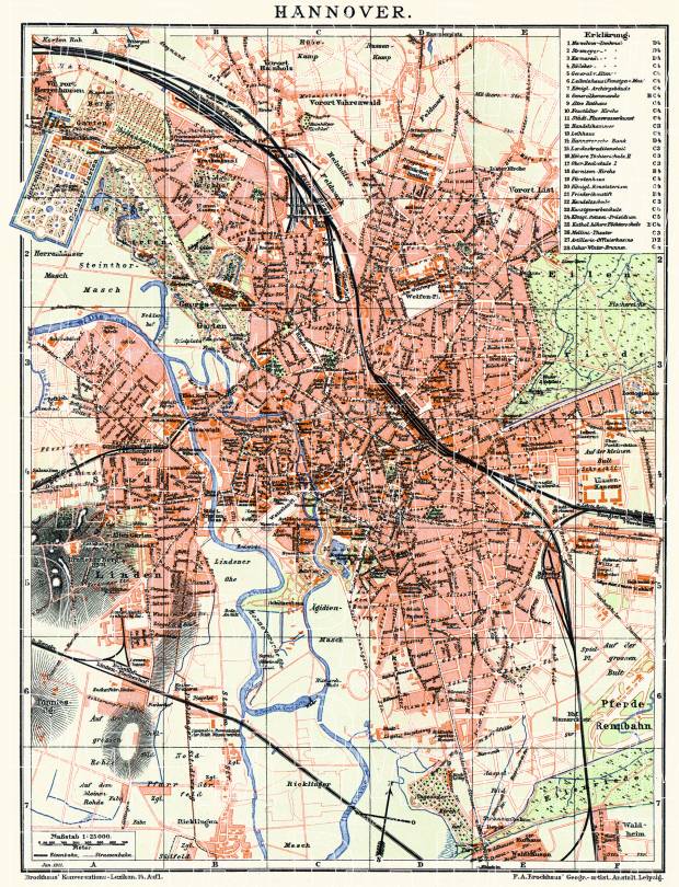 Old map of Hannover in 1910. Buy vintage map replica poster print or