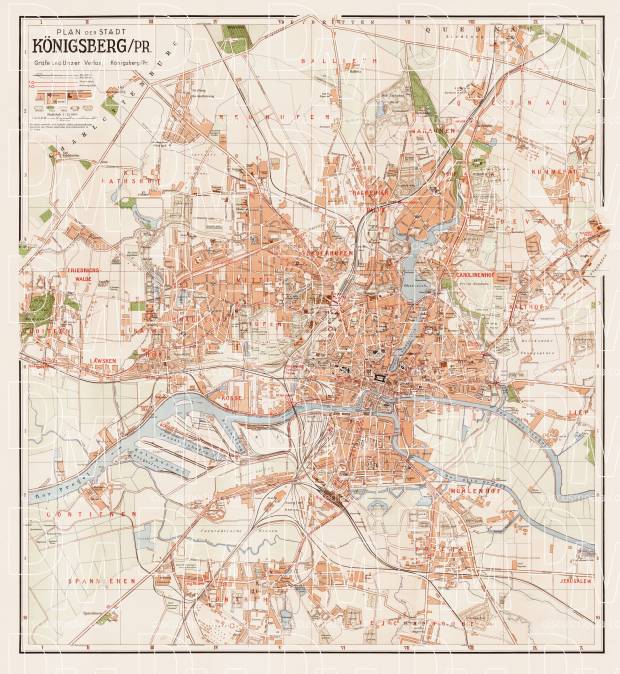 Old map of Königsberg in Preußen in 1938. Buy vintage map replica
