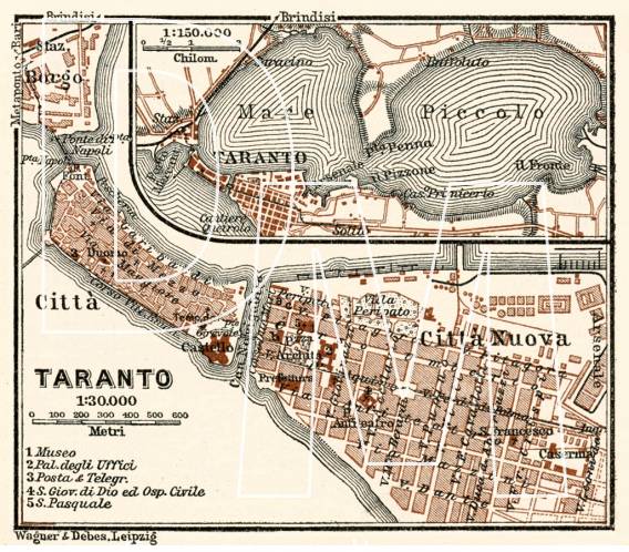 Old Map Of Taranto And Vicinity In 1929 Buy Vintage Map Replica Poster