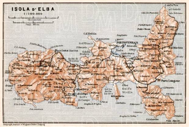 Detecteren Met bloed bevlekt Gelijkenis Old map of the Elba Island in 1909. Buy vintage map replica poster print or  download picture