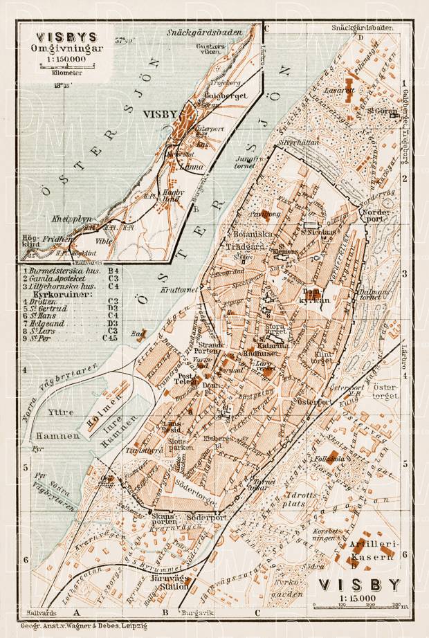 Old map of Visby (Wisby) and vicinity in 1929. Buy vintage map replica