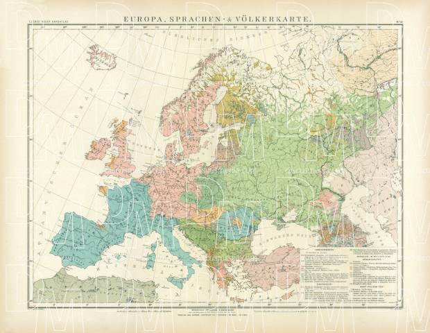 Old Map Of Europe Nations And Languages Distribution In 1905 Buy Vintage Map Replica Poster Print Or Download Picture