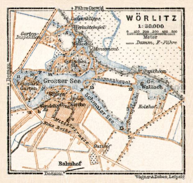 Old map of Wörlitz in 1911. Buy vintage map replica poster print or