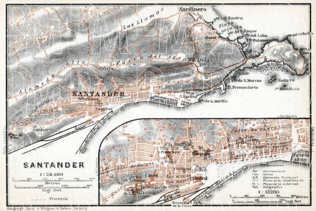 Santander city map, 1913. Use the zooming tool to explore in higher level of detail. Obtain as a quality print or high resolution image