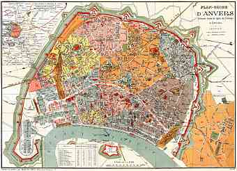 Antwerp (Antwerpen, Anvers) city map, 1898