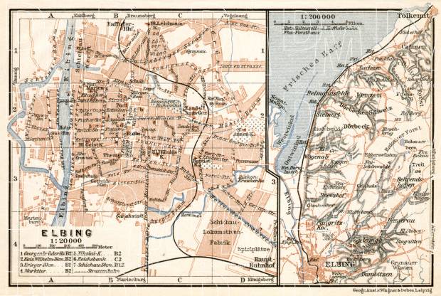 Old map of Elblag and vicinity in 1911. Buy vintage map replica poster