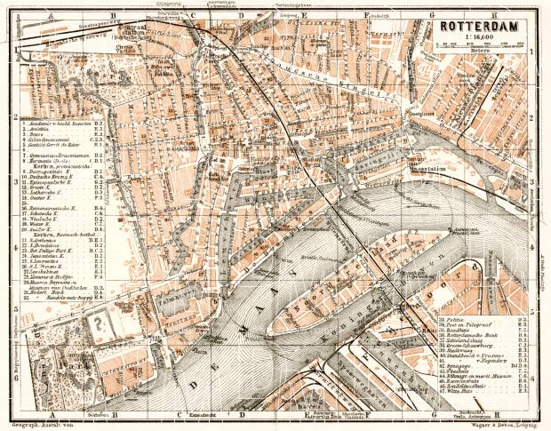 Old map of Rotterdam in 1909. Buy vintage map replica poster print or