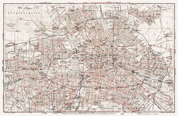 Old map of Berlin with tramway and SBahn routes and lines