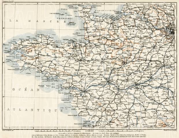 Map Of Northwest France Old Map Of Northwest France In 1909. Buy Vintage Map Replica Poster Print  Or Download Picture