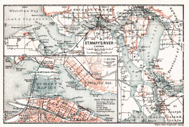 Sault Ste Marie Map Old Map Of St. Mary´s River In 1907. Buy Vintage Map Replica Poster Print  Or Download Picture