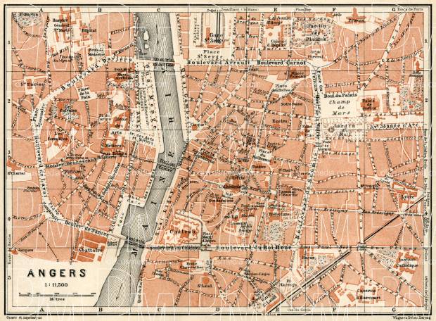 Old map of Angers in 1913. Buy vintage ...