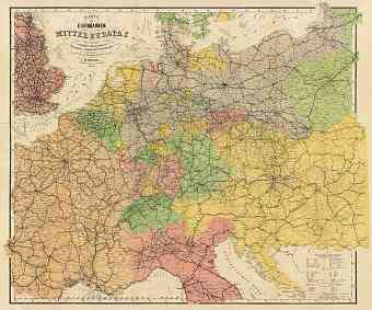 North Italy on the railway map of the central Europe, 1884