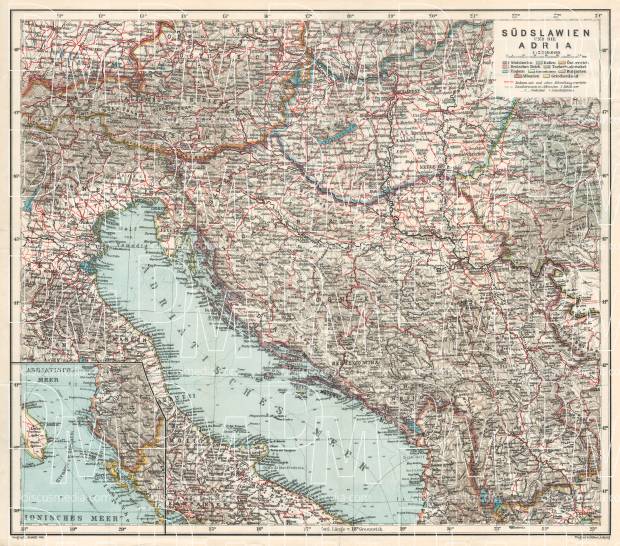 Albania on the map of Yugoslavia and Adriatic region, 1929. Use the zooming tool to explore in higher level of detail. Obtain as a quality print or high resolution image