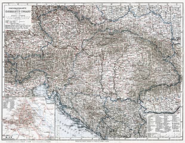 Old Map Of The Austro Hungarian Railways With Map Of Vienna Junction In