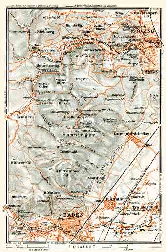 Mödling and Baden (bei Wien) area map, 1911