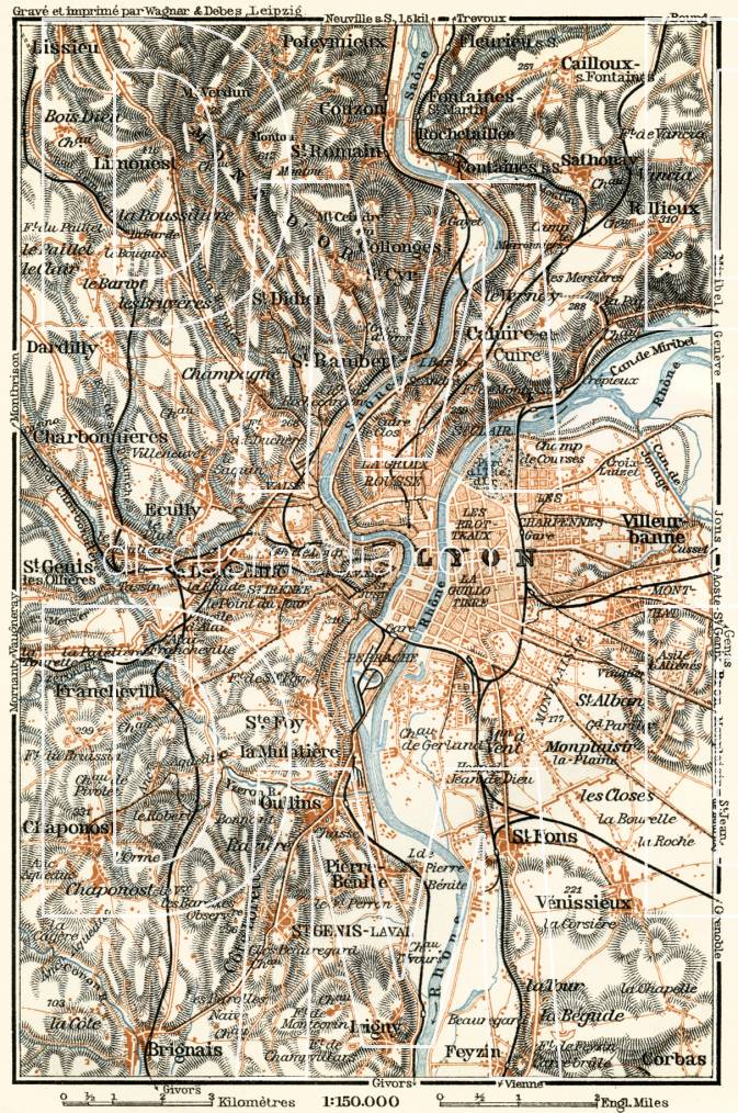 Old map of Lyon vicinity in 1913. Buy vintage map replica poster print ...