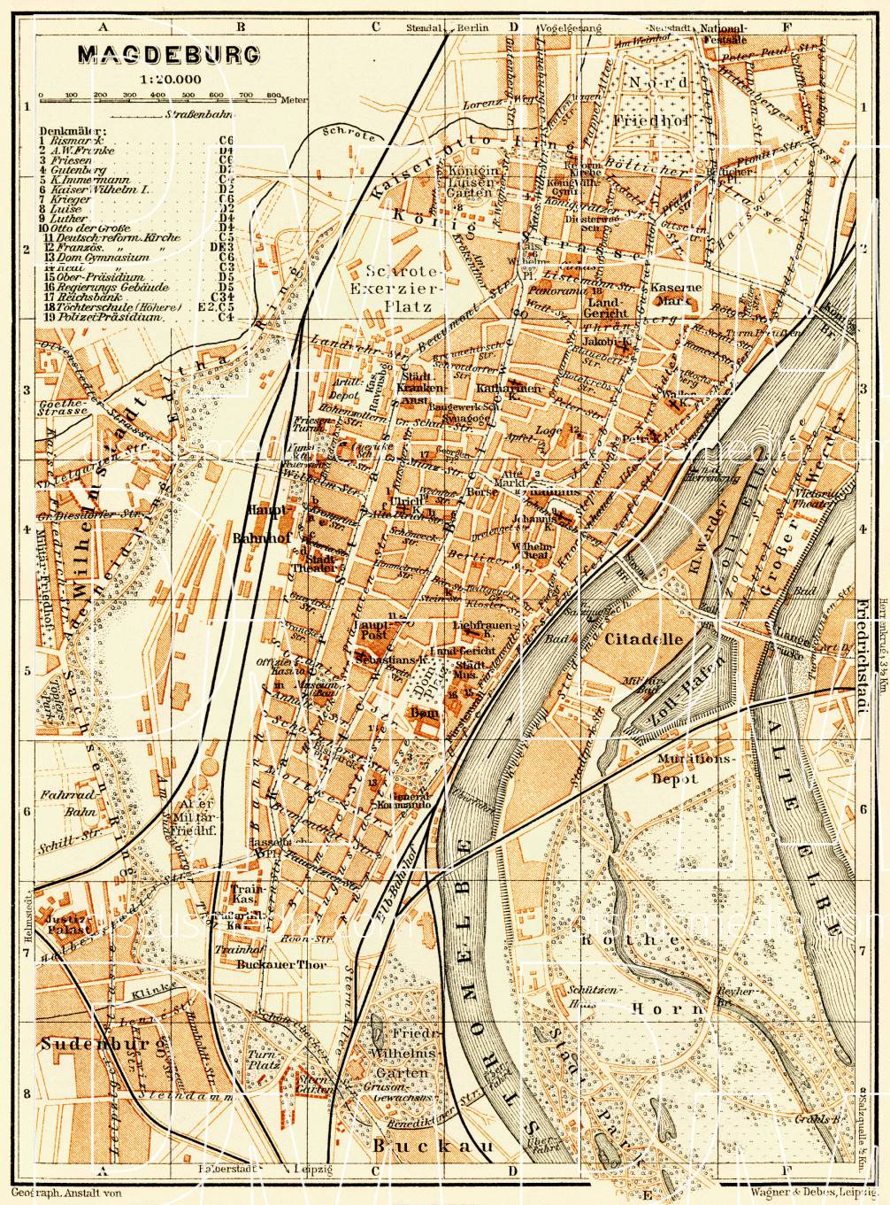 Old map of Magdeburg in 1906. Buy vintage map replica poster print or