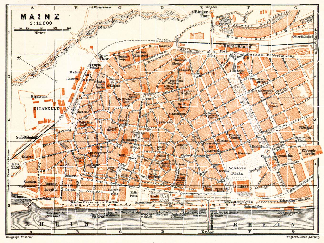 Old map of Mainz in 1906. Buy vintage map replica poster print or