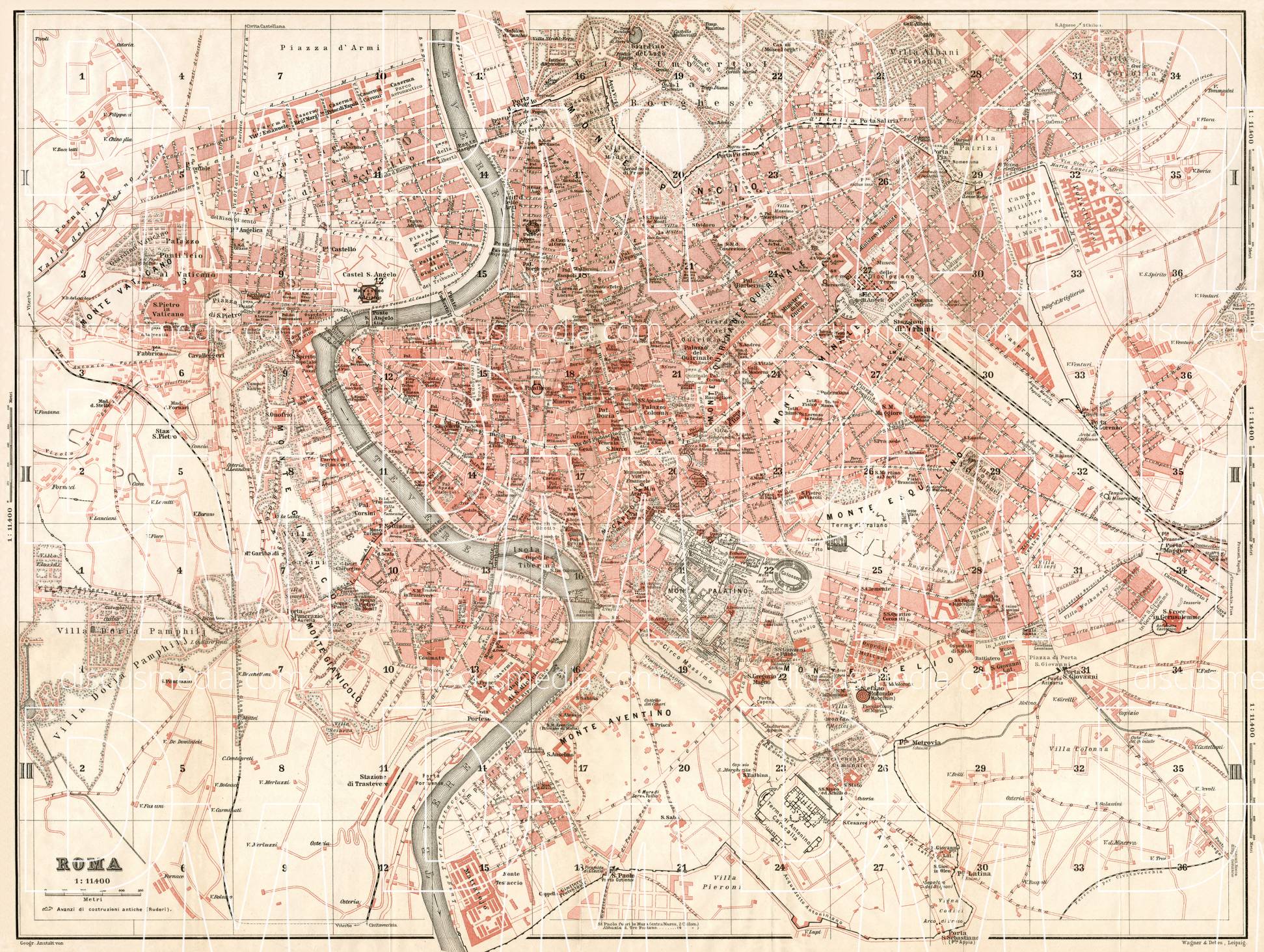 Old map of Rome (Roma) in 1909. Buy vintage map replica poster print or ...