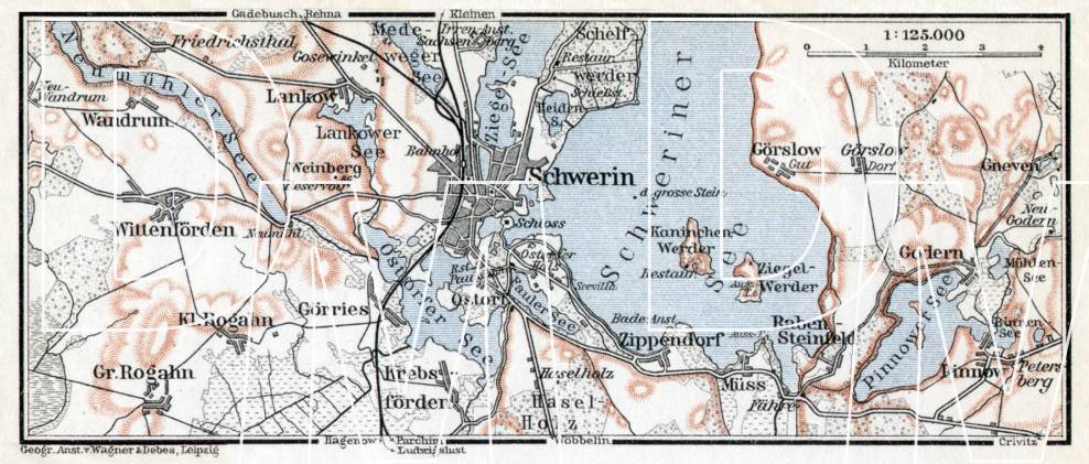 Old map of Schwerin vicinity in 1911. Buy vintage map replica poster