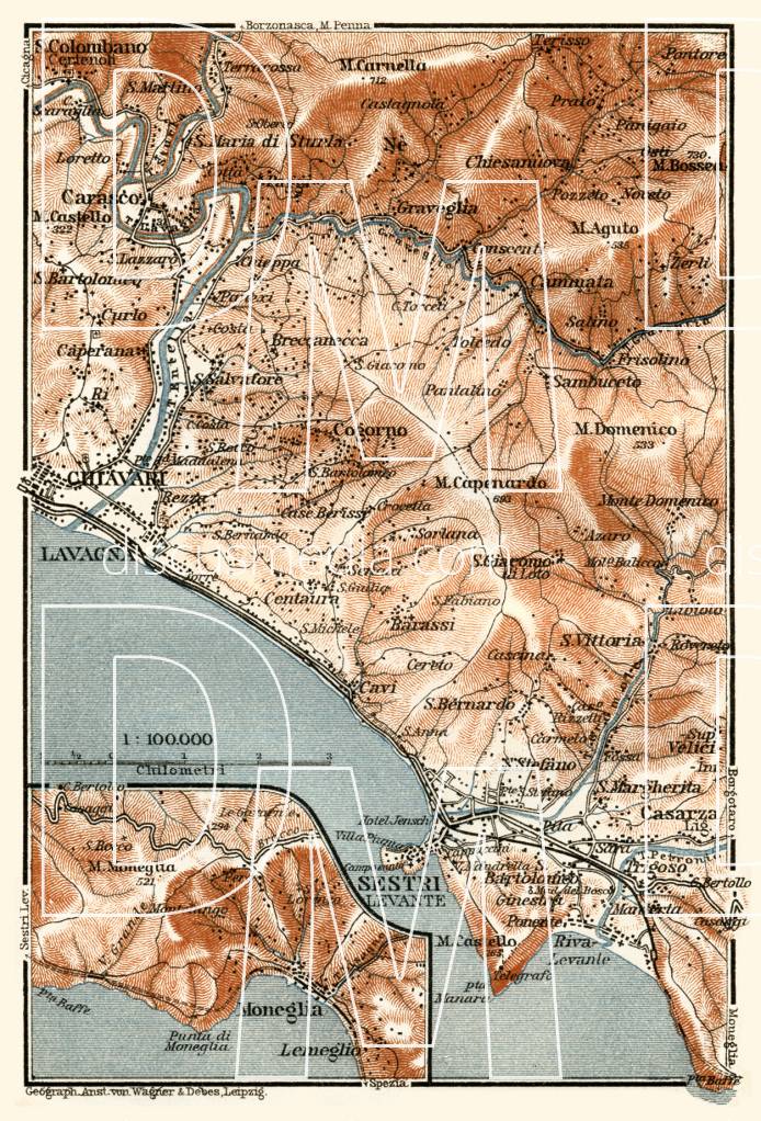 Old map of Sestri Levante vicinity in 1913. Buy vintage map replica ...