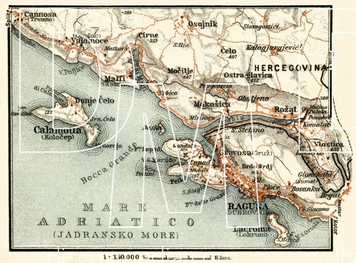 Old map of Ragusa (Dubrovnik) vicinity in 1929. Buy vintage map replica ...