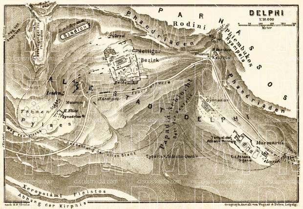 Old map of the site of ancient sacral Delphi in 1908. Buy vintage map ...