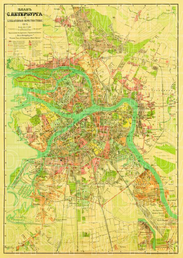 Old map of Saint Petersburg in 1914. Buy vintage map replica poster ...