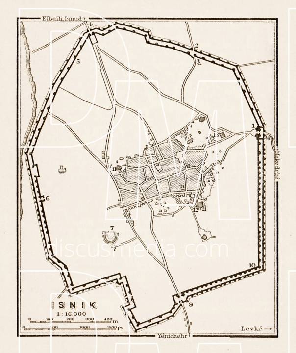 Old map of the site of ancient Isnik (İznik) in 1914. Buy vintage map ...