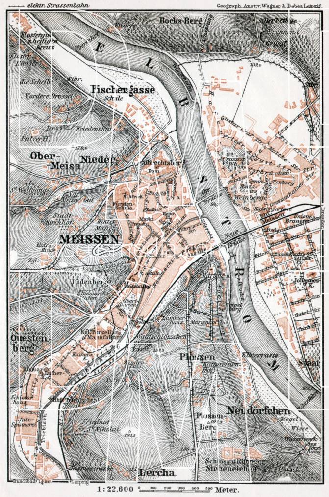 Old map of Meissen (Meißen) in 1911. Buy vintage map replica poster