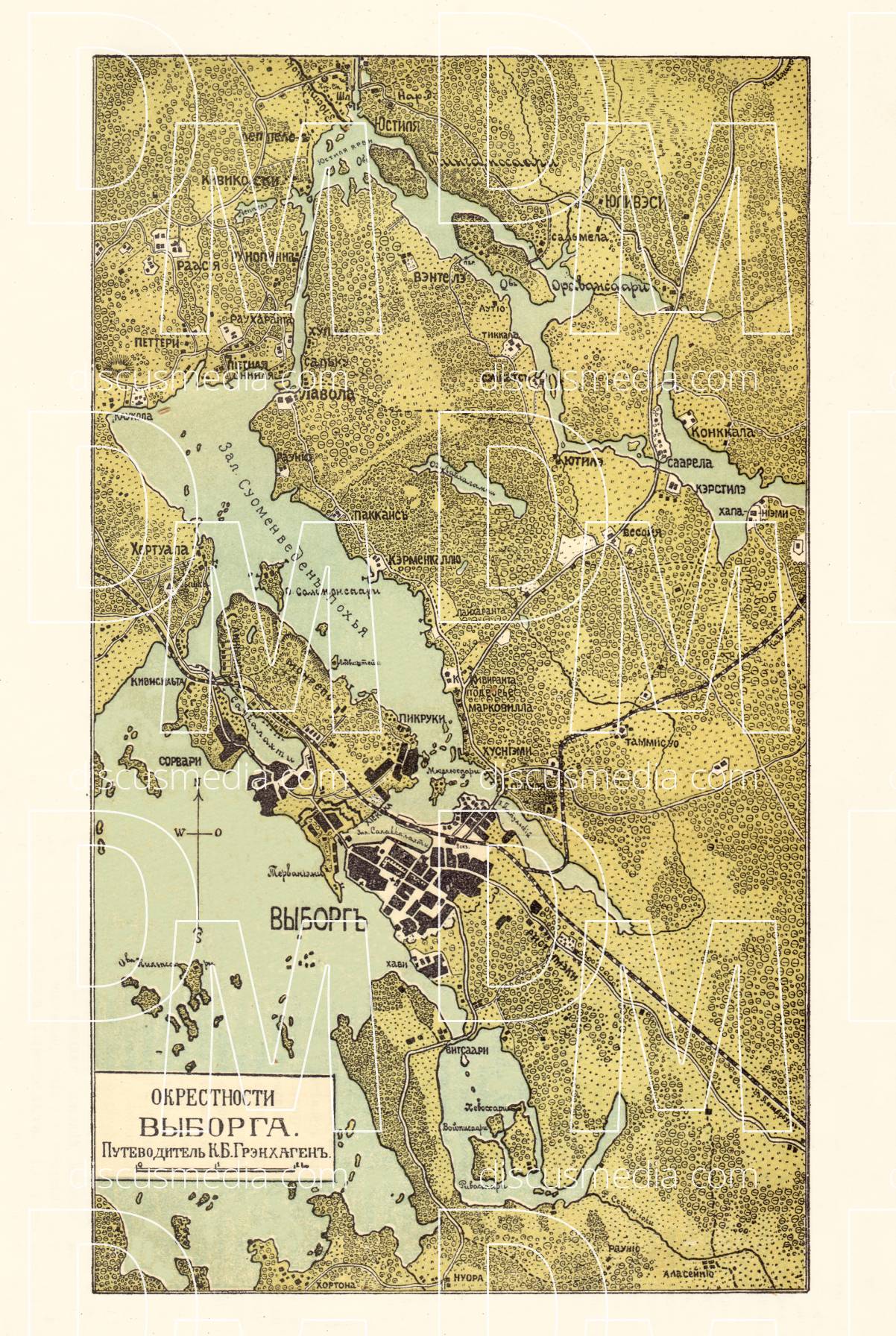 Old map of Vyborg (Viipuri) environs in 1913. Buy vintage map replica ...