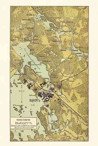 Vyborg (Выборгъ, Viipuri, Wiborg) and nearer environs map, 1913